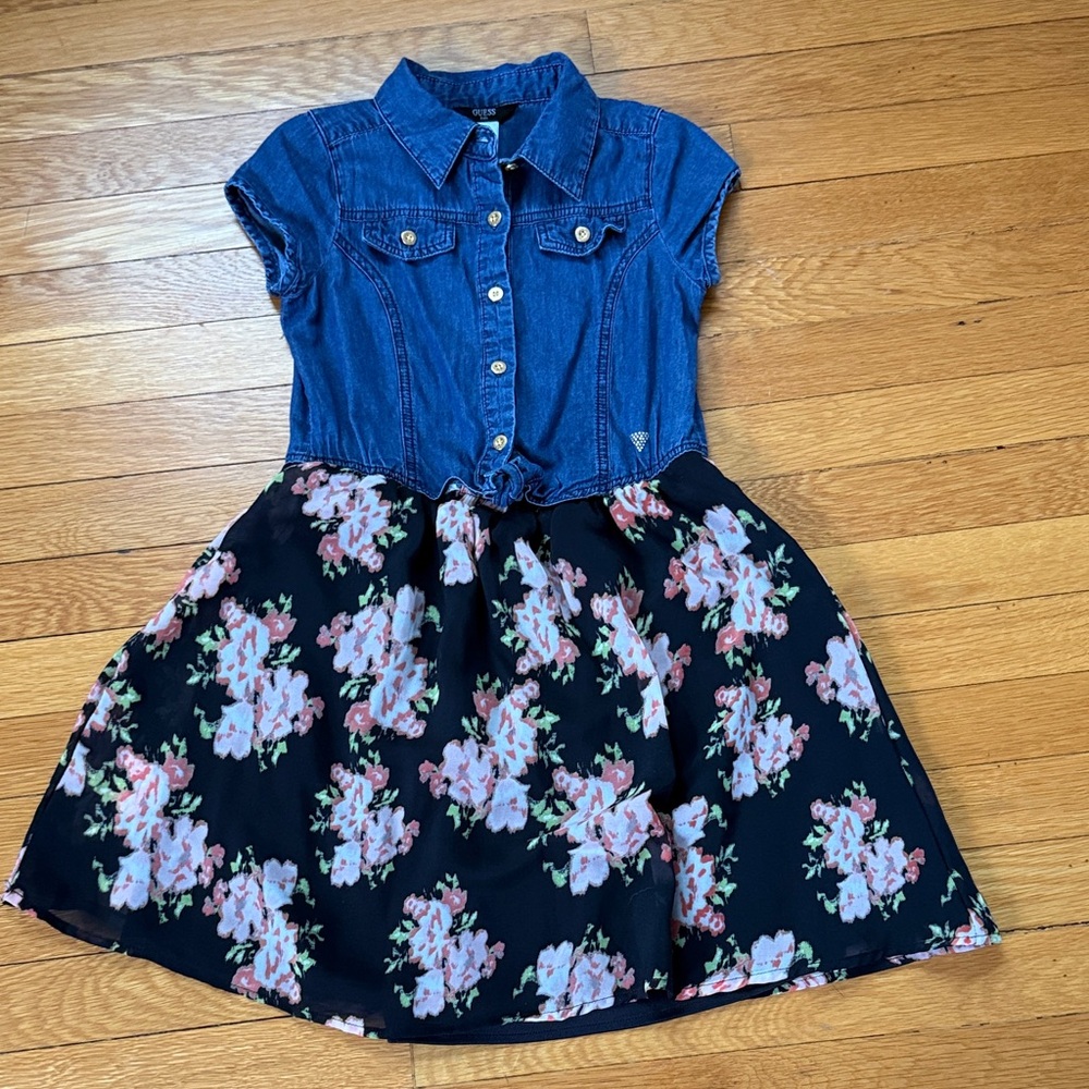 Guess Denim and Black Floral Kids Dress